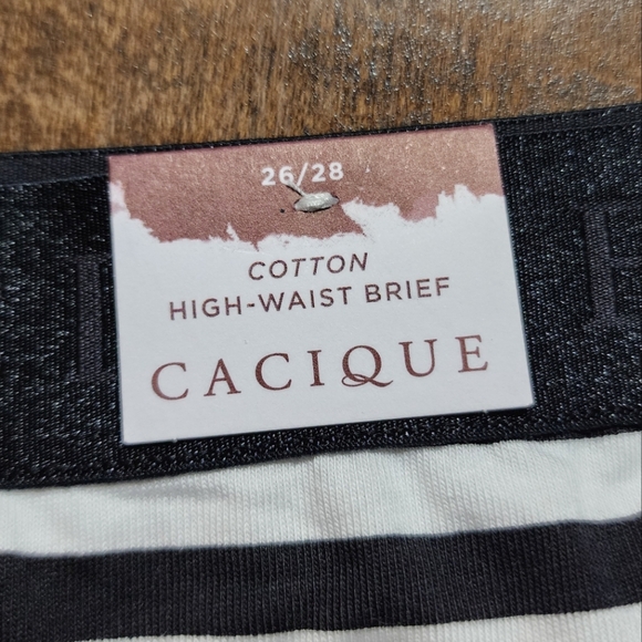 Cacique Cotton High Waist Brief, Black/White, 26/28 - Picture 5 of 7